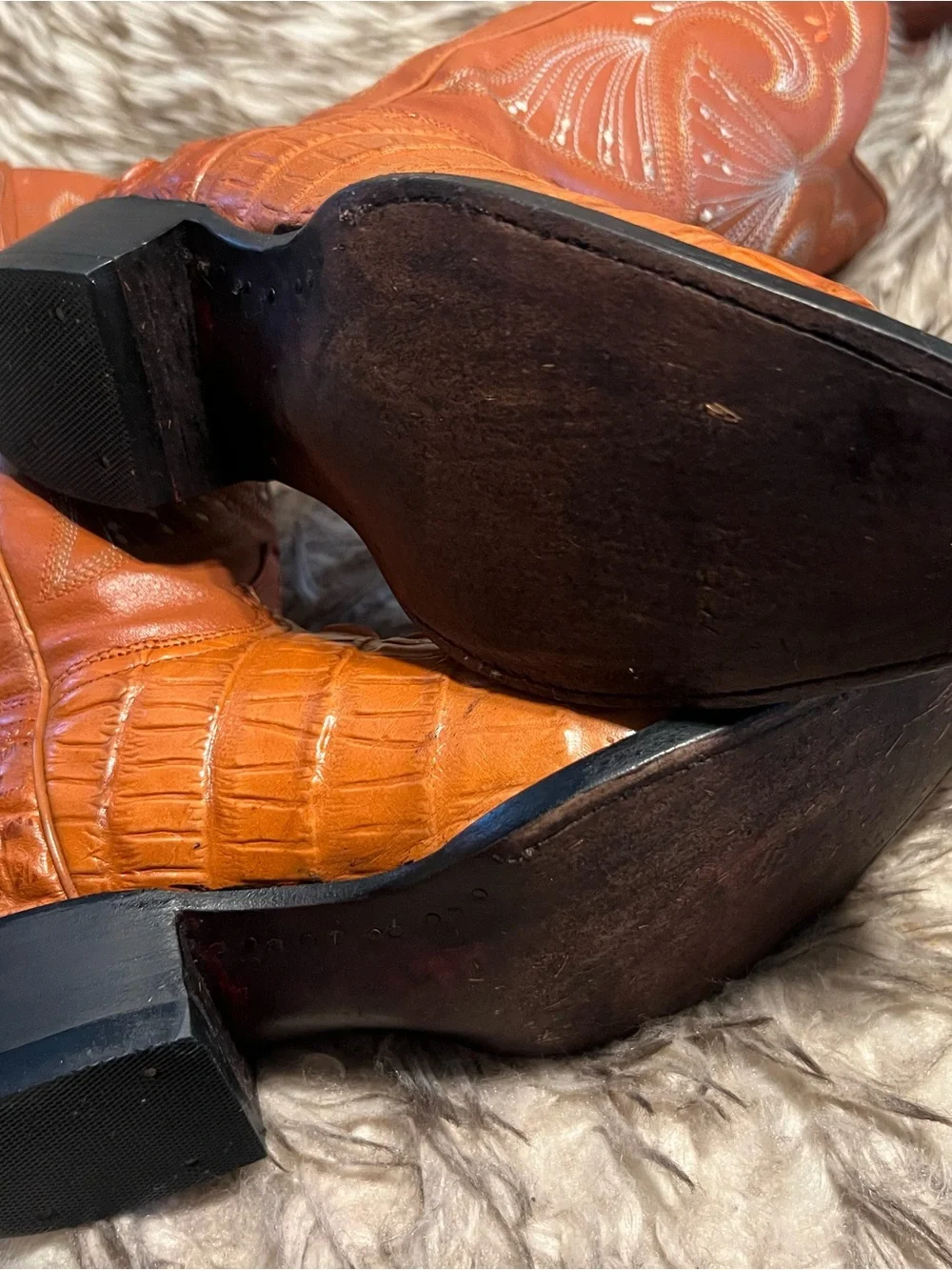Men's ESPOLON Exotic CAIMAN PRINT & Leather Western Boots in Cognac Brown Sz 6